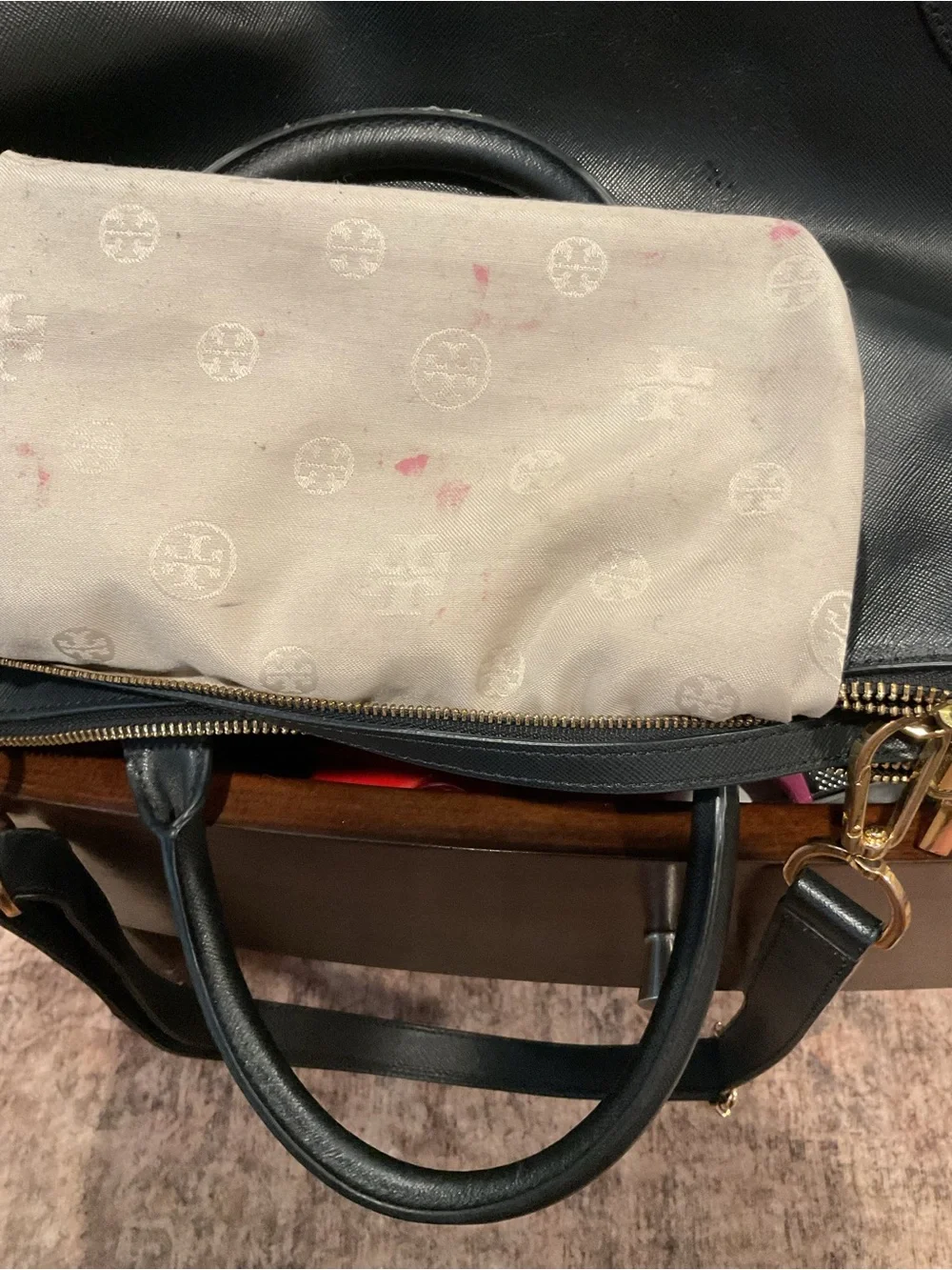 Tory Burch Black Leather Satchel with Gold Hardware